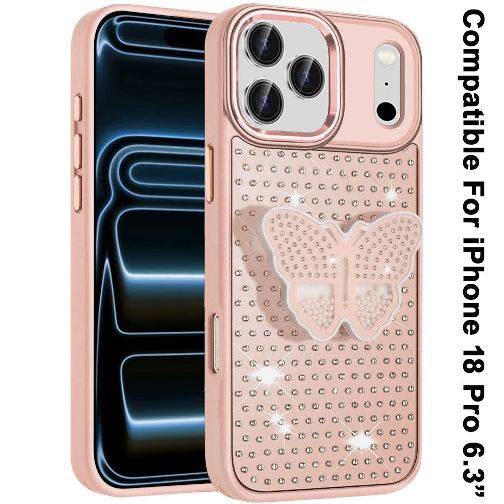 Butterfly Grip Pop Stand Diamond Sparkle Hybrid Shockproof Metal Button Slim Protective Grip Decorative Design