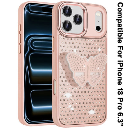 Butterfly Grip Pop Stand Diamond Sparkle Hybrid Shockproof Metal Button Slim Protective Grip Decorative Design