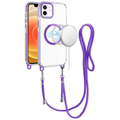 For Apple iPhone 14 /13 Clear Magnetic Frame PC Back Shockproof Protective Case with Detachable Lanyard Strap, Compatible with MagSafe Case Cover
