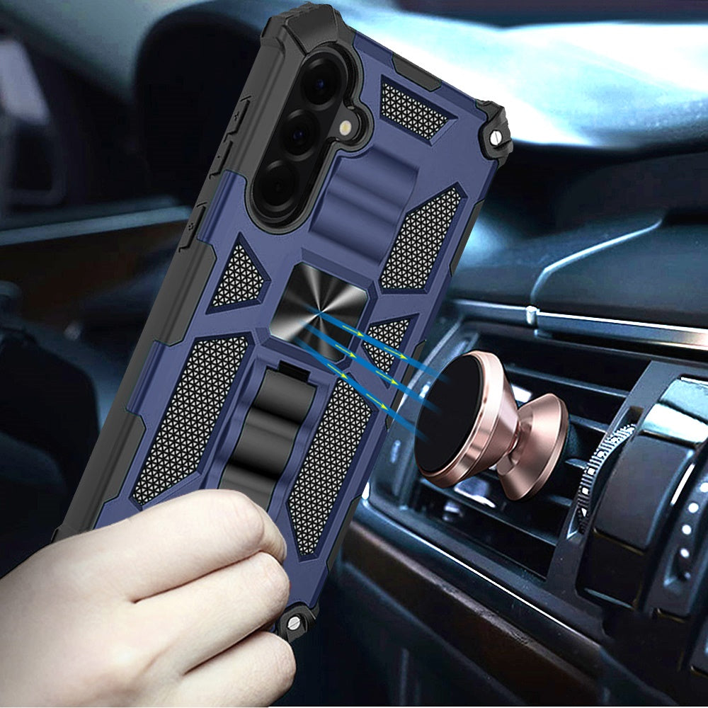 Phone Case for Samsung Galaxy A37 / A36 Built in Magnetic Hiden Kickstand Shockproof Rugged Armor Grip Hybrid Heavy Duty Anti Slip Protective Style Cover Blue