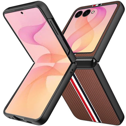 Phone Case for Samsung Galaxy Z Flip 8 Velvet Fabric Vegan PU Leather Slim Fit Hybrid Protective Shell Shockproof Design Cover Brown