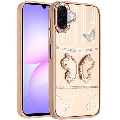 Phone Case Cover for Samsung Galaxy A07 4G Glitter 3D Butterfly Design Bling Metallic Edge Hybrid Stand Drop Protection TPU Shockproof Cover