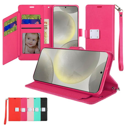 Phone Case for Samsung Galaxy S24 Ultra Wallet Credit Card Holder Leather Grip Shockproof Hybrid Protective Style Durable Flip Pouch Cover Hot pink