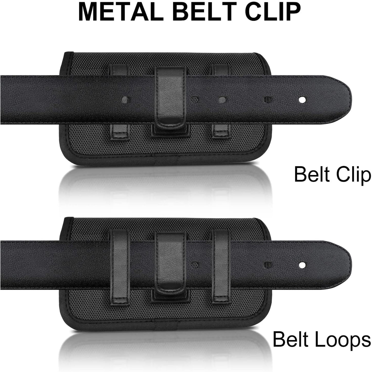 For Apple iPhone 16 Pro (6.3") Universal Leather Belt Holster Horizontal Pouch Phone Holder with Belt Loop / Clip Waistband (Large) Cover [Black]