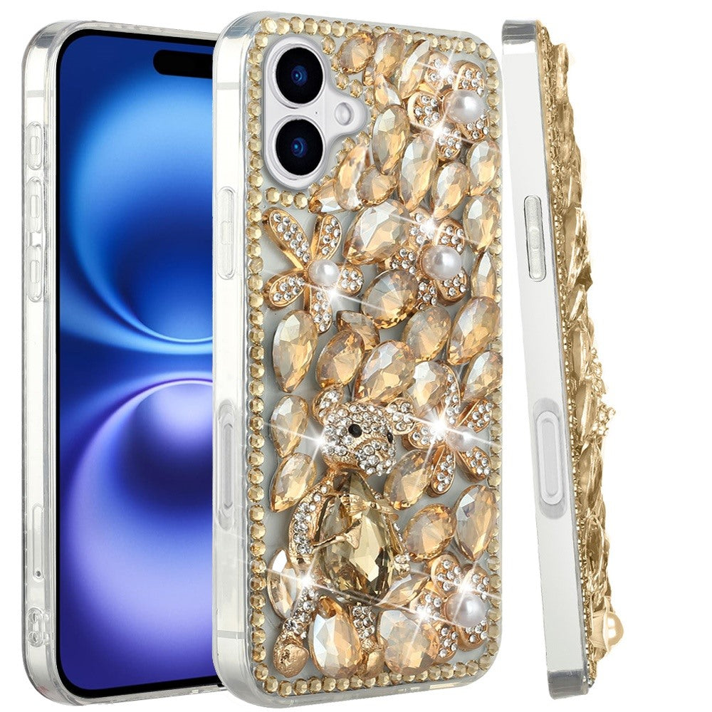 For Apple iPhone 17 (6.3") Bling Crystal 3D Full Diamonds Luxury Sparkle Rhinestone Hybrid Protective Case Cover