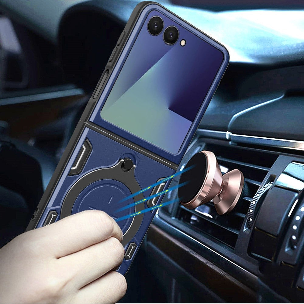 Phone Case for Samsung Galaxy Z Flip 8 Magnetic Ring Stand Shockproof Hybrid Full Camera Slide Guard Anti Slip Heavy Duty Protective Armor Cover