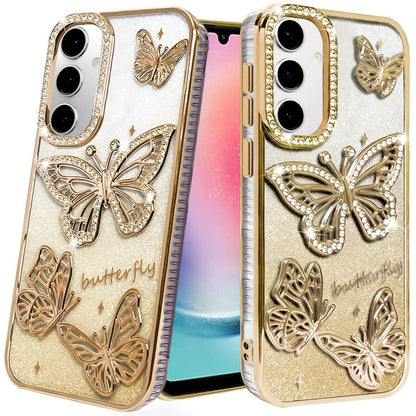 For Samsung Galaxy A26 Luxury Butterfly Sparkle Glitter Diamond Crystal Rhinestone Shimmer Bling Plating Thick TPU Hard PC Case Cover