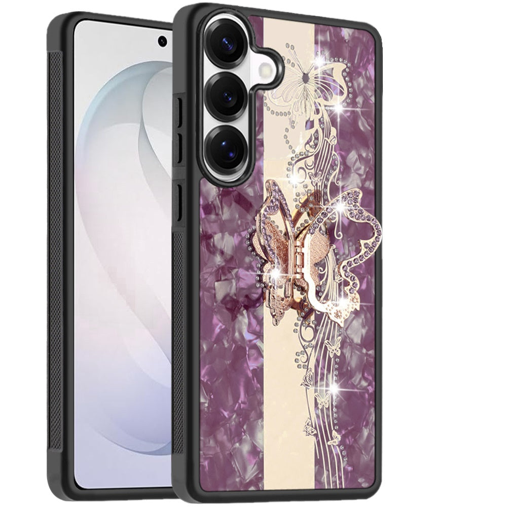 Diamond 3D Fashion Floral Glitter Engraved Luxury Bling Hybrid Shockproof Chrome Edge Protective Grip