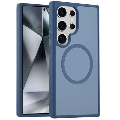 Phone Case for Samsung Galaxy S24 Ultra Magnetic Matte Hybrid Shockproof Smooth Grip Durable Camera Protection Anti-Slip Soft Touch TPU Armor Cover Blue