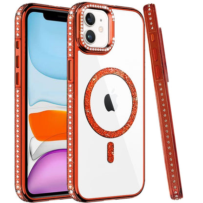 Phone Case for Apple iPhone 11 Luxury Diamond Bling Edged Magnetic Glitter Shockproof Hybrid with Camera Kickstand Durable Grip Cover