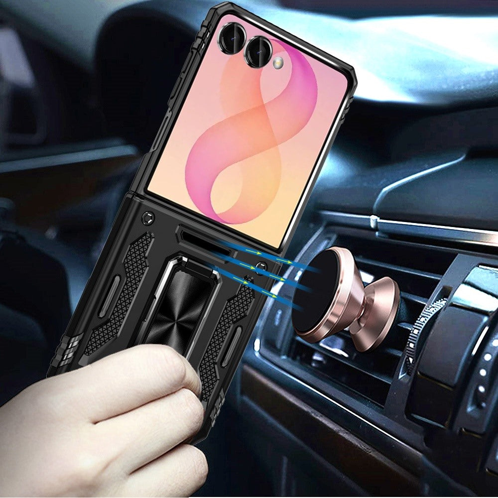 Phone Case for Samsung Galaxy Z Flip 8 Tough Metal Ring Shockproof Sliding Camera Window Hybrid Armor Rugged Anti Slip Heavy Duty Grip Cover