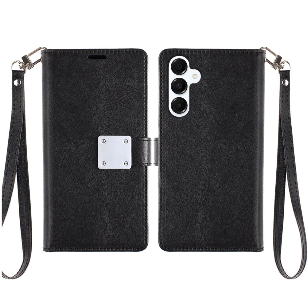 For Samsung Galaxy S26+ / S26 Plus Wallet Cases PU Leather with Credit Card /ID /Cash Holder Slot Dual Flip Book Pouch, Stand and Strap Case Cover Black