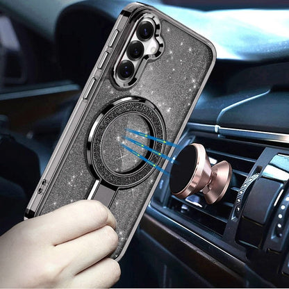 Phone Case for Samsung Galaxy S26 FE /Fan Edition Transparent Glitter Bling Magnetic Ring Stand Shockproof Anti Slip Rotating Grip Protective Hybrid Durable Armor Cover