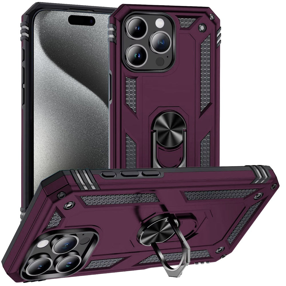 Phone Case for Apple iPhone 15 Pro Max Rotatable Ring Stand Shockproof Hybrid Armor Anti Slip Heavy Duty Fit Magnetic Car Mount Durable Grip Cover Purple