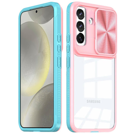 For Samsung Galaxy S25 /S24 Hybrid Cases with Sliding Camera Cover Transparent Shockproof Bumper TPU Protective Case Cover Pink/Blue