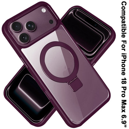 Phone Case for Apple iPhone 18 Pro Max/ 17 Pro Max Metal Chrome Magnetic Circle Kickstand Shockproof Matching Camera Protector Durable Grip Hybrid Armor Cover