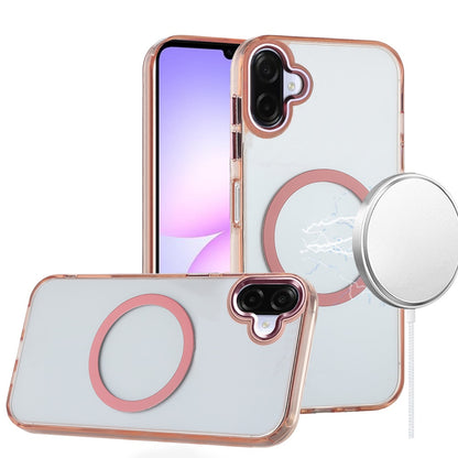 For Samsung Galaxy A07 Transparent Back Hybrid Case - Magnetic Circle, Color Frame, Metal Buttons, MagSafe Compatible Case Cover