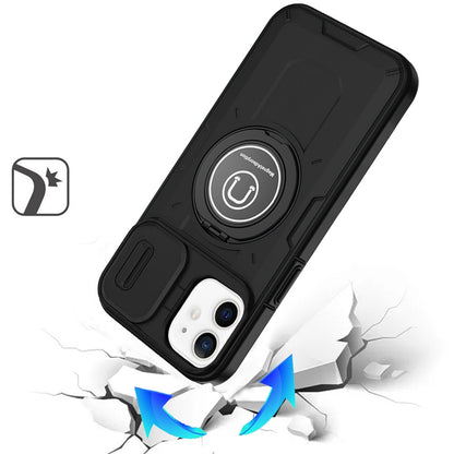 For Apple iPhone 16 (6.1") Build in Invisible Magnetic Ring Stand with Slide Camera Protector, fit Magnetic Car Mount [Compatible with MagSafe] Case Cover