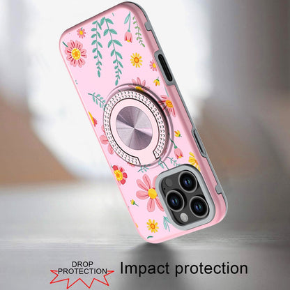 For iPhone 16 Pro Max (6.9") Pattern Design Hybrid with Invisible Ring Stand & Magnetic Back, Shockproof Protective Grip Case Cover