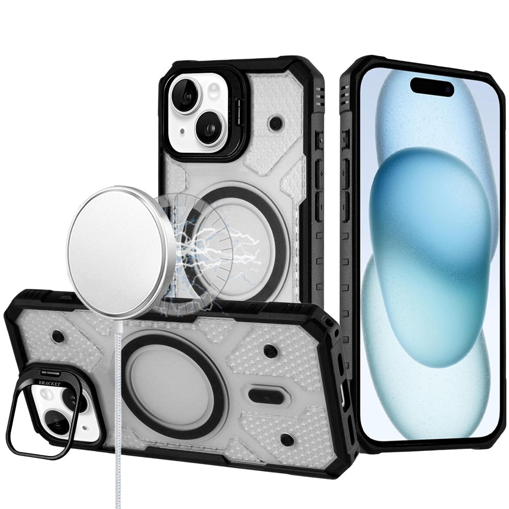 For Apple iPhone 17 AIR Transparent Tough Dotted Magnetic Case with Camera Stand & Hybrid Grip Shockproof Case Cover