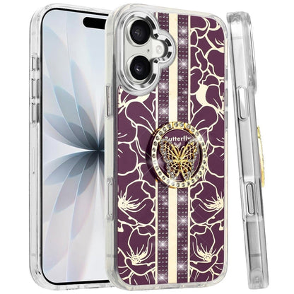 Floral Butterfly Ring Stand Glitter Bling Shockproof Hybrid Luxury Fashion Protective Anti Slip Durable Grip