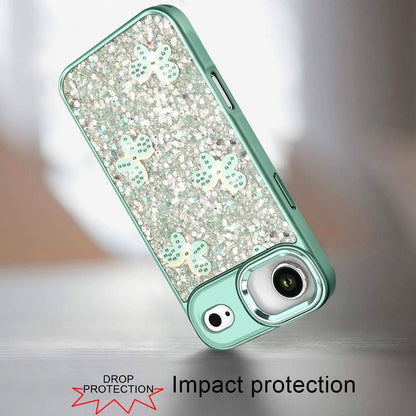 For Apple iPhone 17 Air (6.6") Cute Butterfly Crystal Diamond Glitter Case Sparkle Bling Frame Metallic Edges, Shimmer TPU Hybrid Case Cover