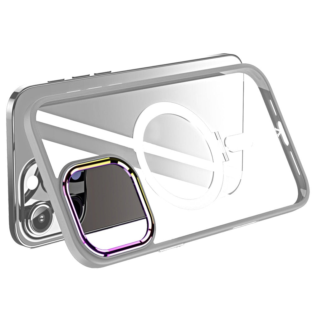 For Apple iPhone 16 Pro Magnetic Ring Stand Hybrid MagSafe Compatible Shockproof Protection Transparent Back Alloy Chrome Grip Case Cover Clear