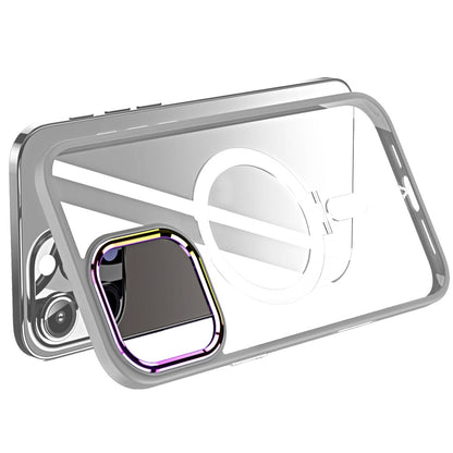 For Apple iPhone 16 Pro Magnetic Ring Stand Hybrid MagSafe Compatible Shockproof Protection Transparent Back Alloy Chrome Grip Case Cover Clear
