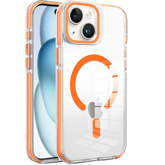 Phone Case for iPhone 15 (6.1") Magnetic Transparent Tough Hybrid Camera Guard Stand Shockproof Color Edge Rugged Grip Durable Cover Cosmic Orange