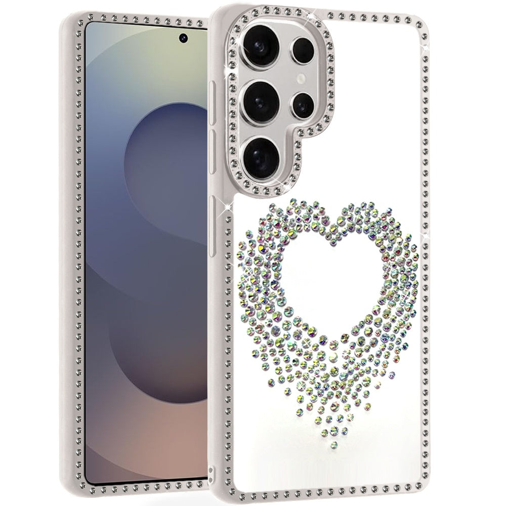 For Samsung Galaxy S25 Ultra Angel Hearts Glitter Shimmer Diamond Edge Hybrid Drop Protection Shockproof Design Case Cover