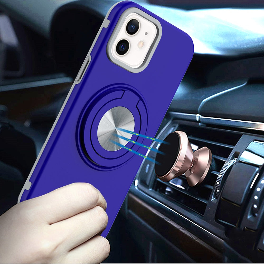For Apple iPhone 17E /16E Metal Matte Hybrid with Invisible Rotational Ring Stand, Car Mount Friendly, Military Grade Slim Fit Sturdy Case Cover Blue