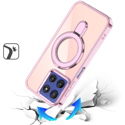 For Motorola Moto G Stylus 5G 2026 /2025 Chrome Hybrid with Rotating Magnetic Circle Ring Stand, Slim Shockproof Hybrid Case Cover Cosmic Orange