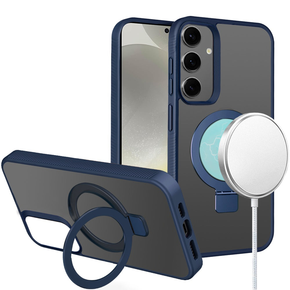 For Apple iPhone 16e Magnetic Circle Kickstand with MagSafe Compatibility, Matte Skin, Rugged Bumper, and Ring Holder Case Cover