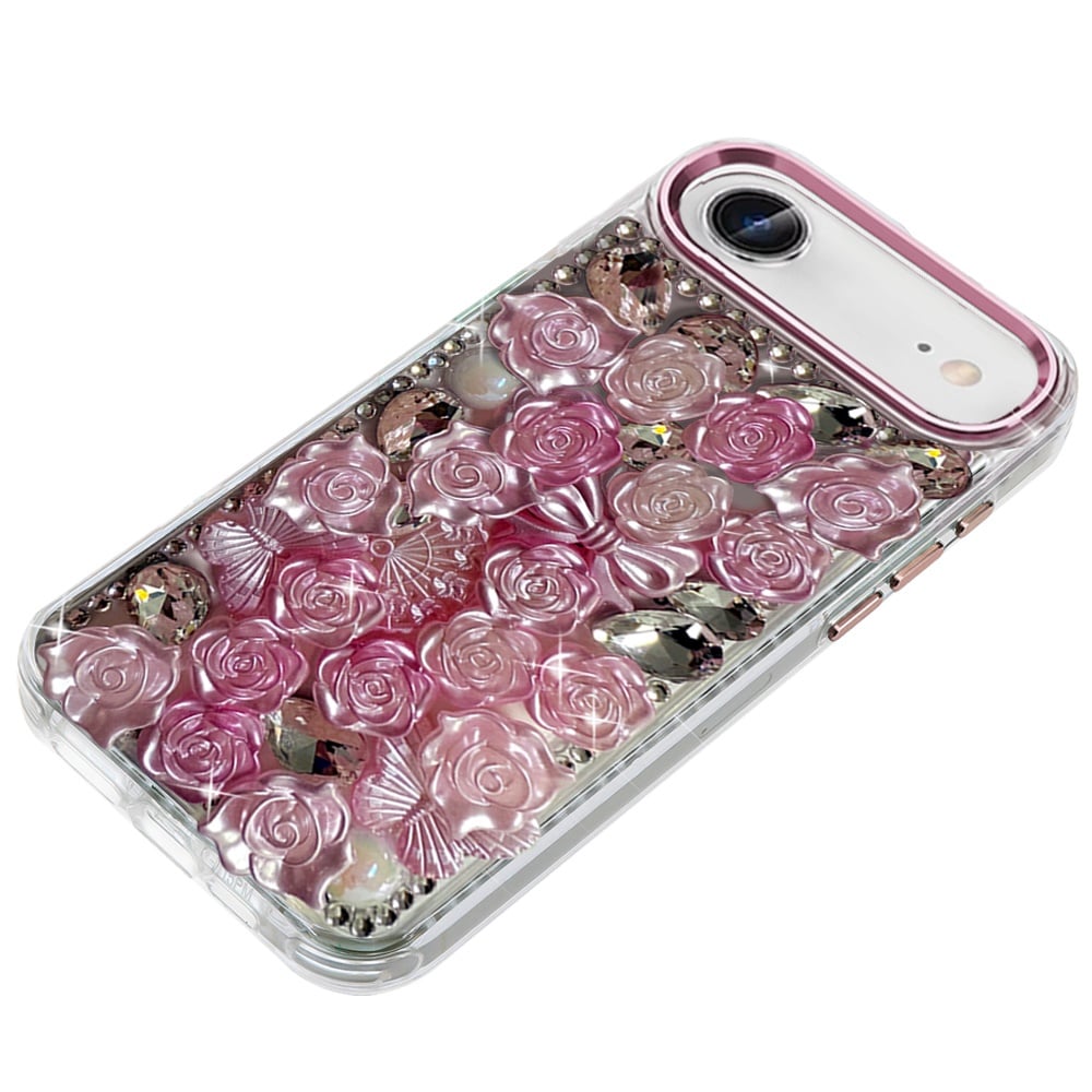 For Apple iPhone 17 Air (6.6") Muti-Color Floral Fashion Bling Crystal 3D Full Diamonds Stones Sparkle Rhinestone Glitter Hybrid Case Cover