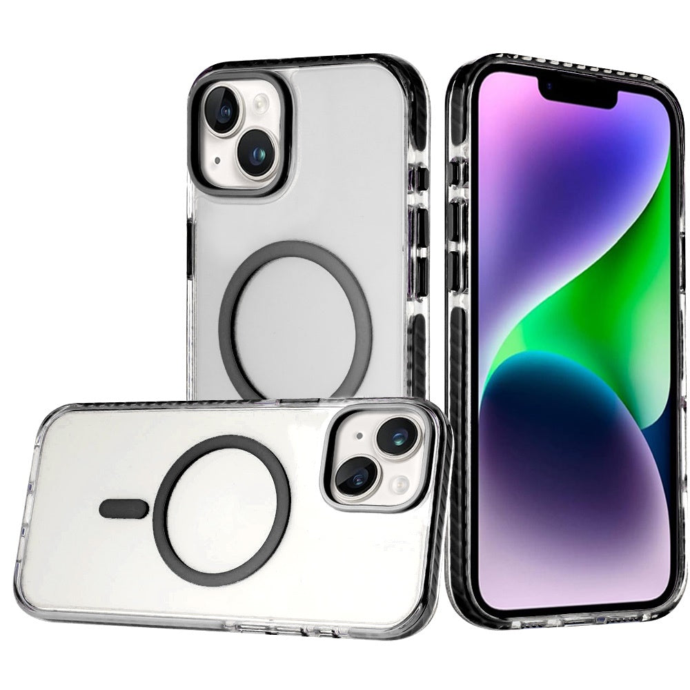 Phone Case for iPhone 14 / iPhone 13 MagSafe Magnetic Transparent Hybrid Shockproof Clear Color Match Durable Grip Hard TPU Slim Protective Cover Black