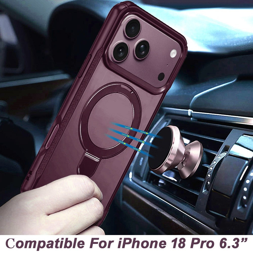 Phone Case for Apple iPhone 18 Pro/ iPhone 17 Pro Magnetic Ring Stand Matte Finish Shockproof Grip Slim Armor Heavy Duty TPU Protective Hybrid Cover Purple