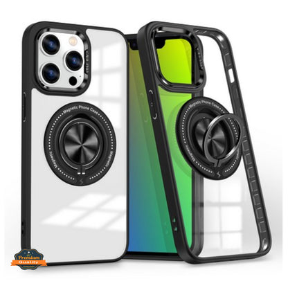 For Samsung Galaxy S25 /S24 Clear Transparent Back Hybrid with Rotating Ring Stand, MagSafe Compatible Shockproof Slim TPU PC Case Cover