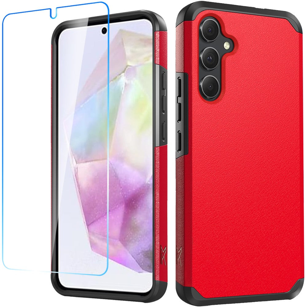 Phone Case for Samsung Galaxy A56 / A36 Slim Tough Hybrid Shockproof Heavy Duty Durable Armor Dual Layer Drop Resistant Impact with Screen Protector Cover Red
