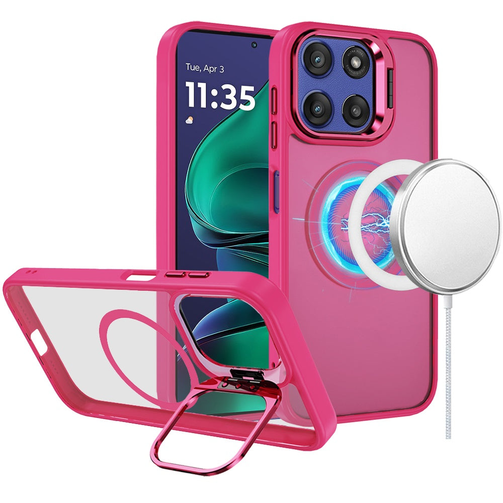 For Motorola Moto G Stylus 5G 2025 Heavy Duty Metallic Hybrid Tough TPU with Camera Ring Stand, MagSafe Compatible, Rugged Drop Protection Case Cover