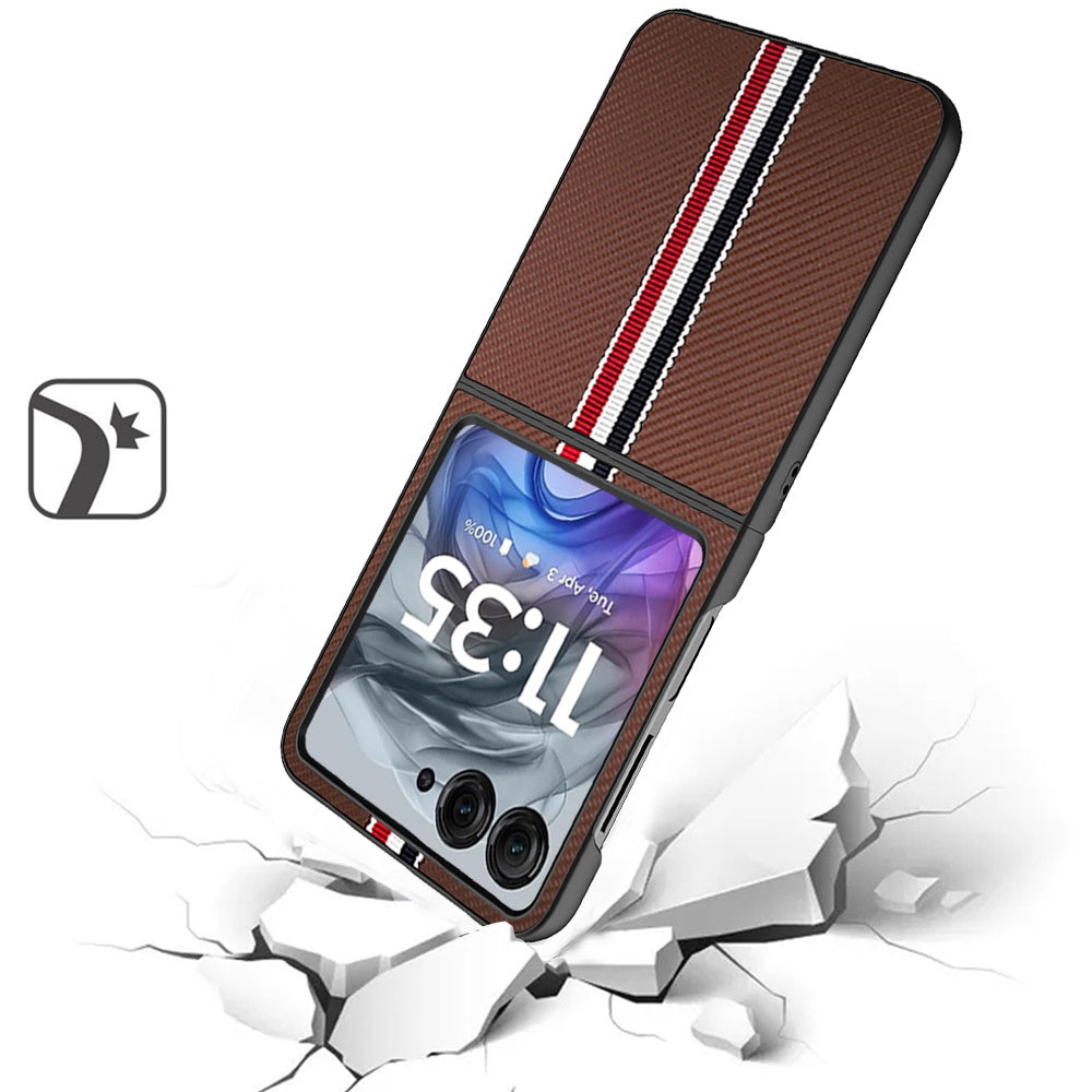 For Samsung Galaxy Z Flip 7 FE Velvet Fabric PU Vegan Leather, Premium Flip Design, Slim Snap-On Hard PC + TPU Case Cover Brown