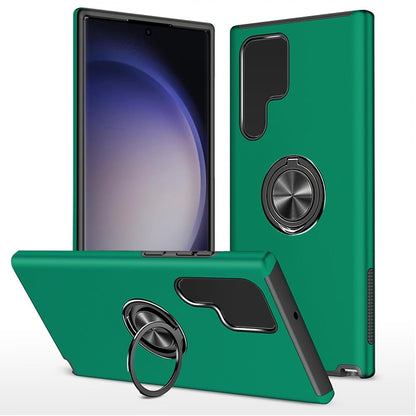 For Samsung Galaxy S24+ Plus Hybrid 360 Degree Rotatable Metal Invisible Ring Stand Holder Slim Fit Magnetic Car Mount Shockproof Case Cover Dark Green