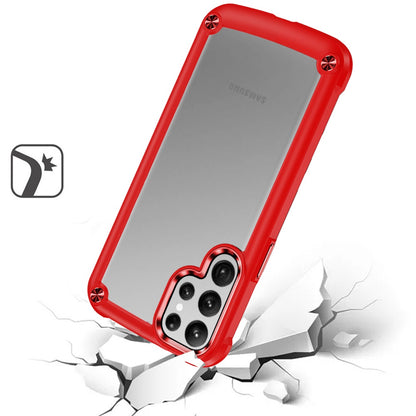 For Samsung Galaxy S21 Ultra Hybrid Transparent Rubber with Metal Buttons & Camera Edges Hard TPU Corner Frame Bumper Case Cover Red