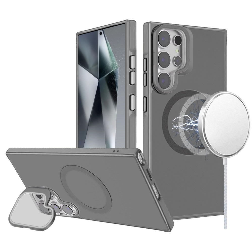For Samsung Galaxy S25 /S24 Tough HQ Hybrid Case with Aluminum Frame Camera Stand, Compatible with MagSafe, Translucent Matte Shockproof Case Cover