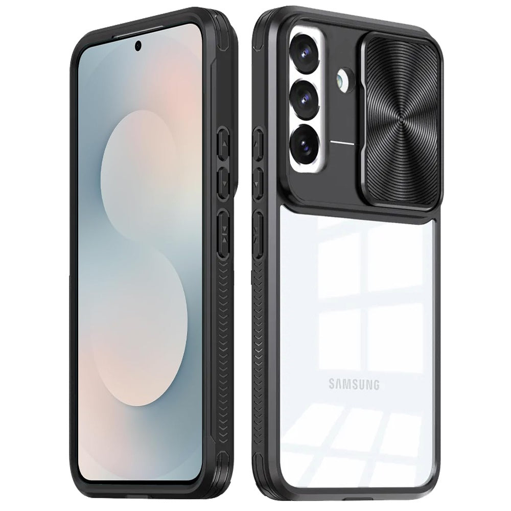 For Samsung Galaxy S25 FE, S25 Fan Edition Hybrid Cases with Sliding Camera Cover Transparent Shockproof Bumper TPU Protective Case Cover