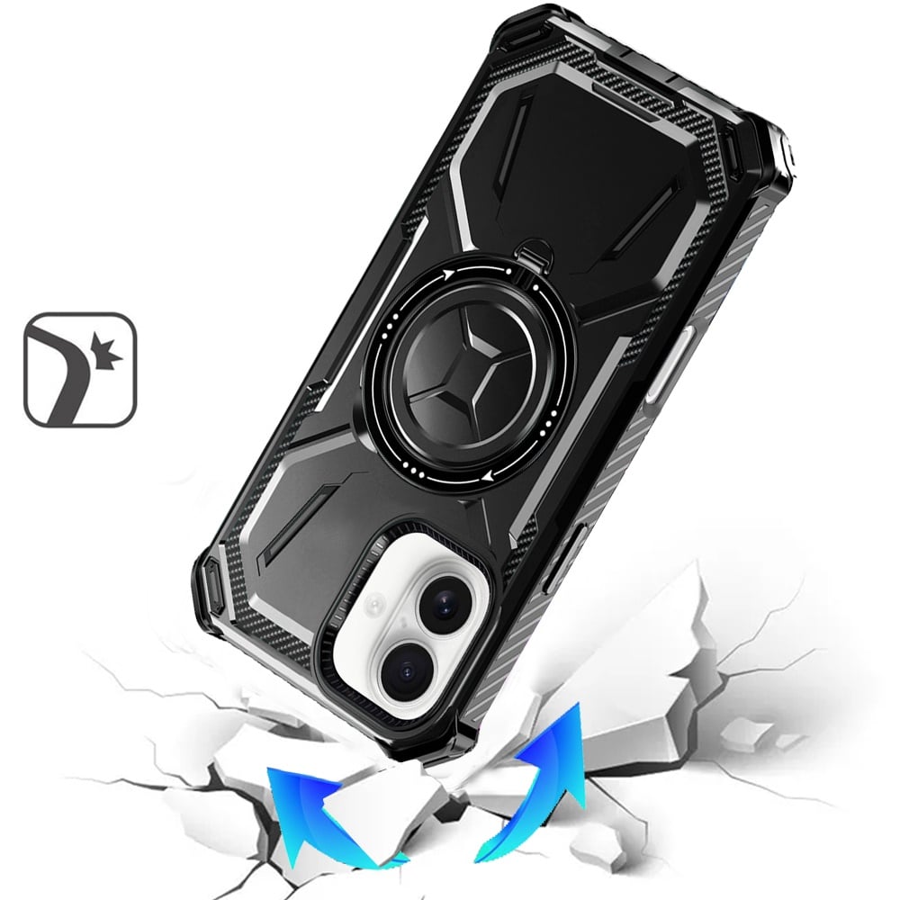 For Apple iPhone 16 Plus Shockproof Hybrid Magnetic Ring Case - 360° Rotatable Stand with MagSafe Compatibility Case Cover