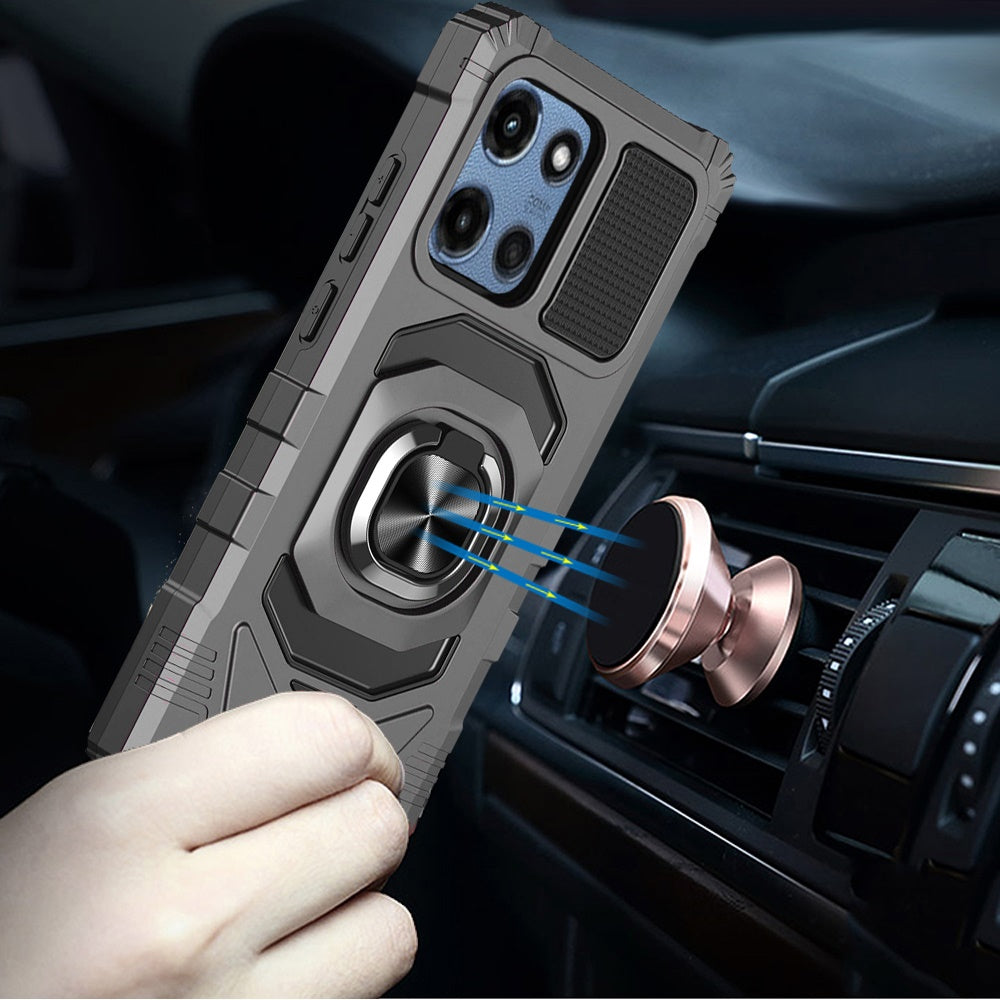 For Motorola Moto G 5G 2026/2025 Hybrid Dual Layer with 360° Rotate Magnetic Ring Stand Holder Kickstand TPU Rugged PC Shockproof Case Cover Grey