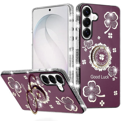 Phone Case for Samsung Galaxy S26+ / S26 Plus Glitter Diamond Ring Stand Sparkle Rhinestone Edge AntiSlip Kickstand Luxury Fashion Bumper Shockproof Cover Purple
