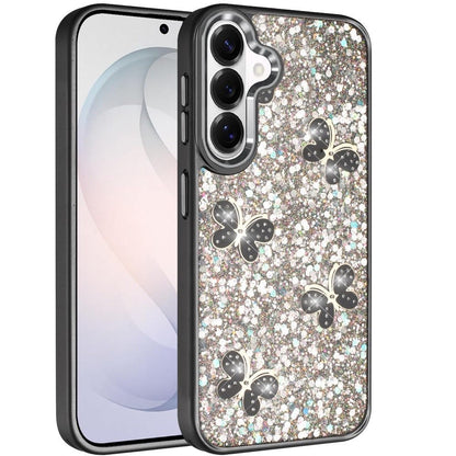 Phone Case for Samsung Galaxy S26 FE /Fan Edition Cute Butterfly Diamond Glitter Metallic Hybrid Shockproof Shimmer Grip Stylish Protective Luxury Designer Cover
