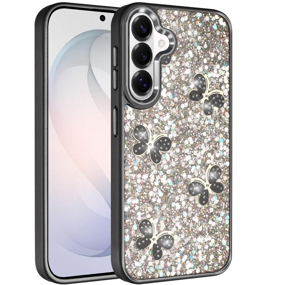 Phone Case for Samsung Galaxy S26 FE /Fan Edition Cute Butterfly Diamond Glitter Metallic Hybrid Shockproof Shimmer Grip Stylish Protective Luxury Designer Cover
