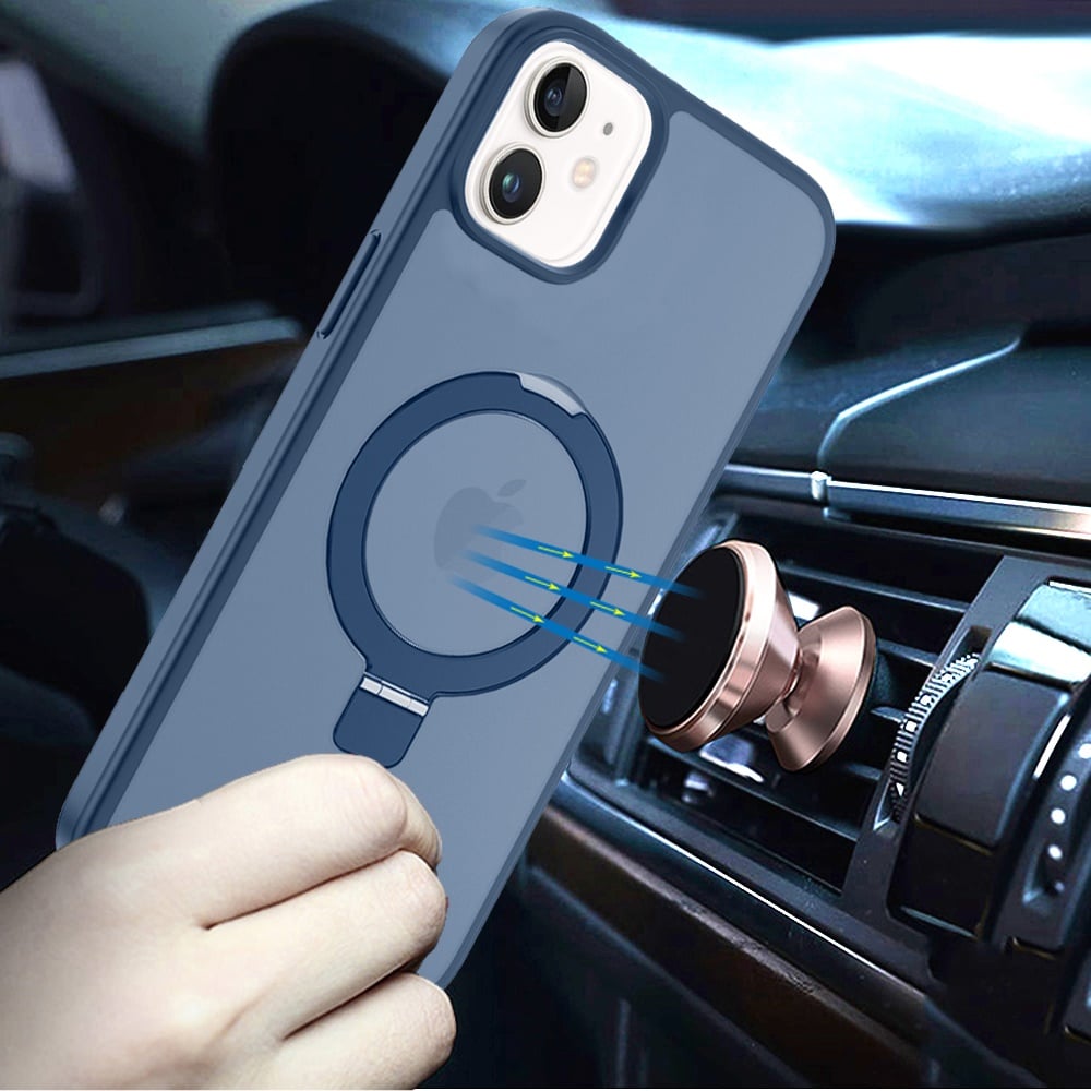Phone Case for Apple iPhone 12 /12 Pro Magnetic Ring Stand Full Rotation Matte Shockproof Grip Anti Slip Durable Camera Protection Hybrid Cover Blue